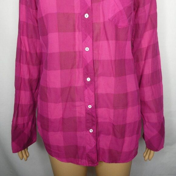 Splendid Long Sleeve Button Up Plaid Shirt Pink Medium 100% Cotton Lightweight - Picture 5 of 11